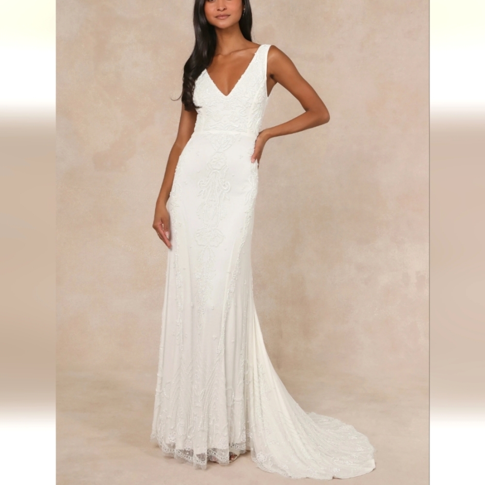 Lulus White Beaded Sequin Mermaid Maxi Dress - Picture 4 of 15